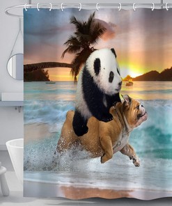 Funny Pet Bathroom Decor Beach Fabric Shower curtain with Panda Pug Dog Design