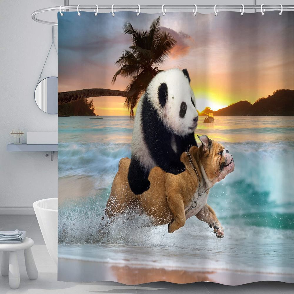 Funny Pet Bathroom Decor Beach Fabric Shower curtain with Panda Pug Dog Design