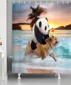 Funny Pet Bathroom Decor Beach Fabric Shower curtain with Panda Pug Dog Design