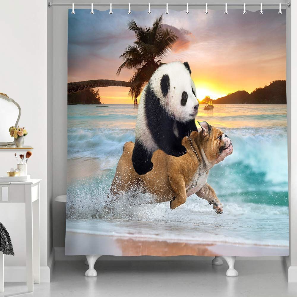 Funny Pet Bathroom Decor Beach Fabric Shower curtain with Panda Pug Dog Design