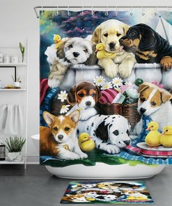 Funny Pet Dog Shower Curtain - Cute Animal Bathroom Decor
