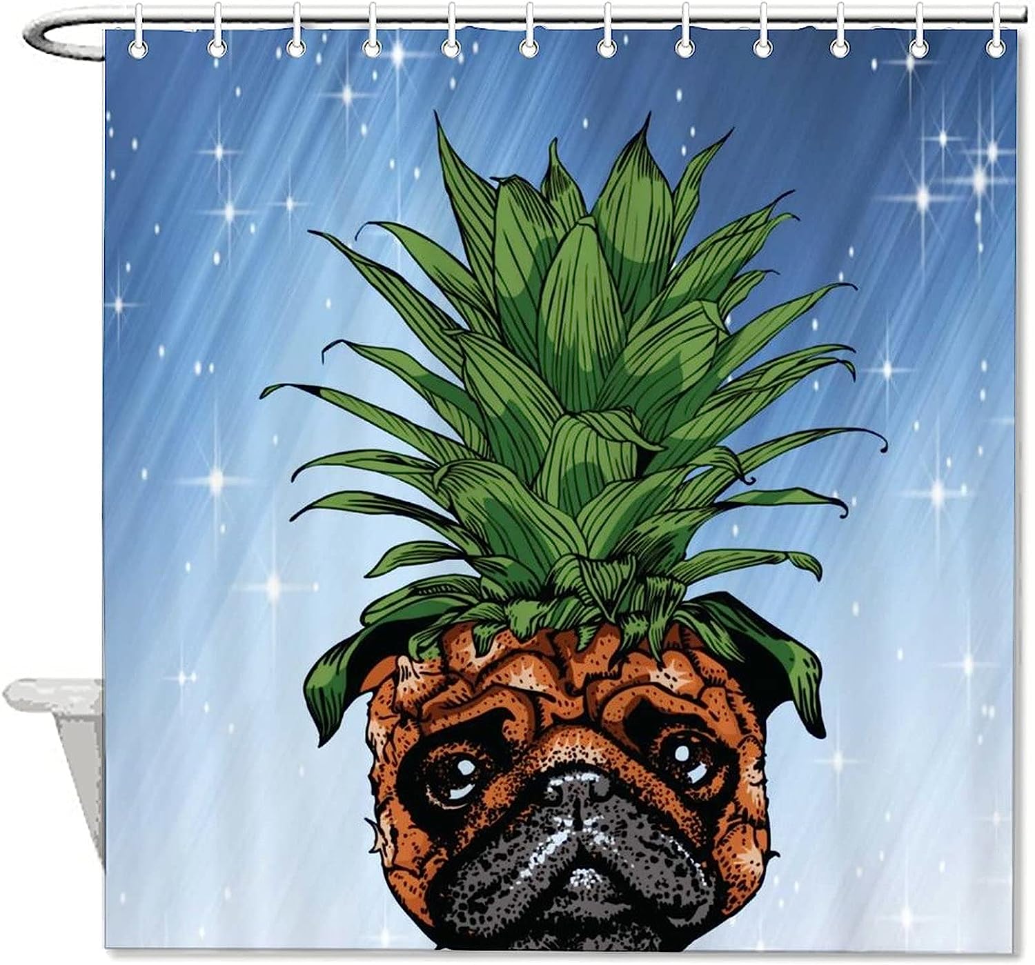 Funny Pineapple Pug Shower Curtain - Whimsical And Playful Shower Curtain For Your Bathroom