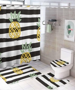 Funny Pineapple Stripe Background Shower Curtain for Bathroom - Whimsical and Trendy Shower Curtain for Home