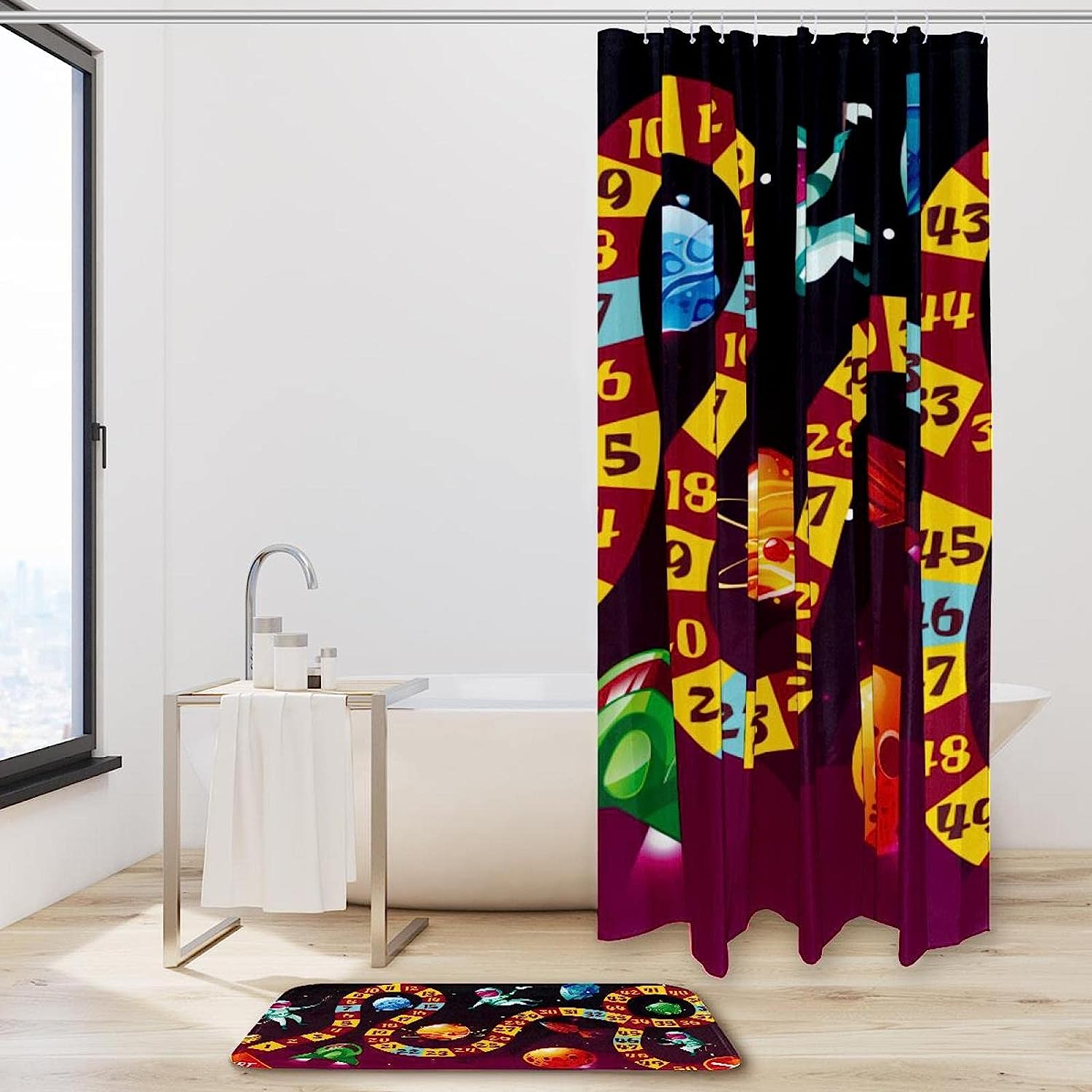 Funny Play Planet Spaceship Game Board Waterproof Shower Curtain For Bathroom
