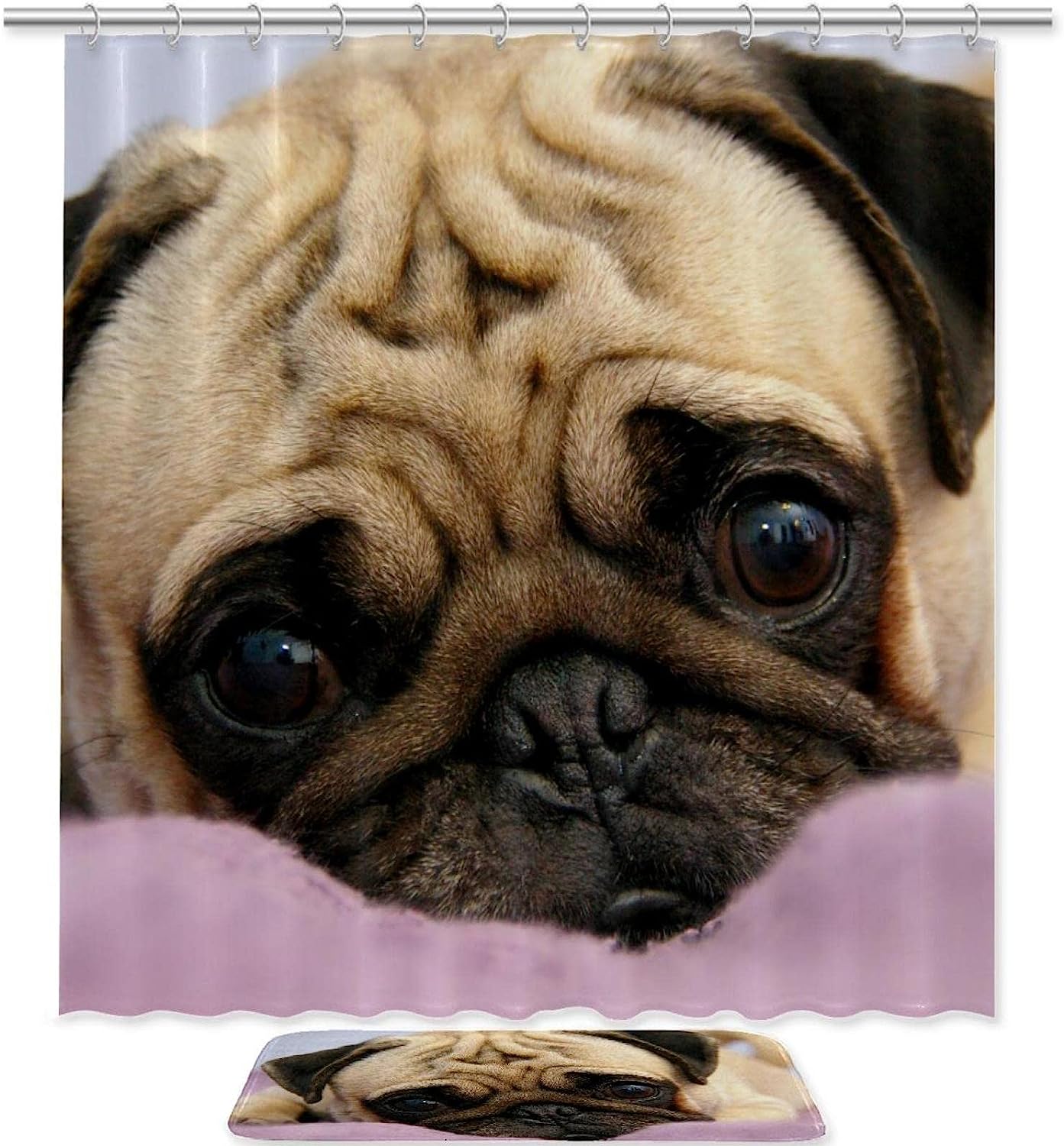 Funny Pug Puppy Dog Waterproof Shower Curtain For Bathroom