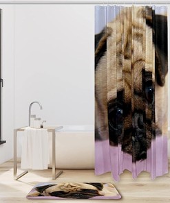 Funny Pug Puppy Dog Waterproof Shower Curtain For Bathroom