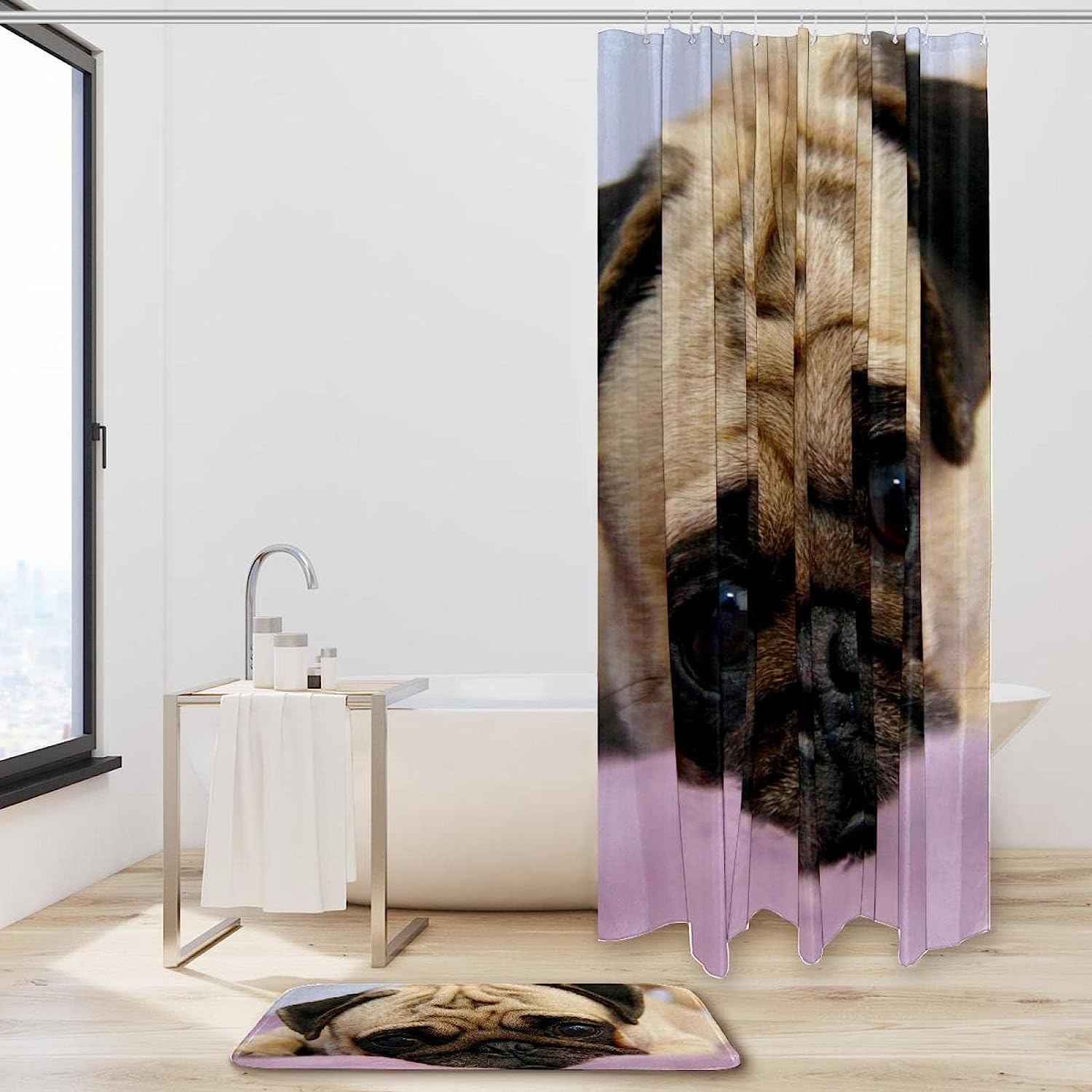 Funny Pug Puppy Dog Waterproof Shower Curtain For Bathroom