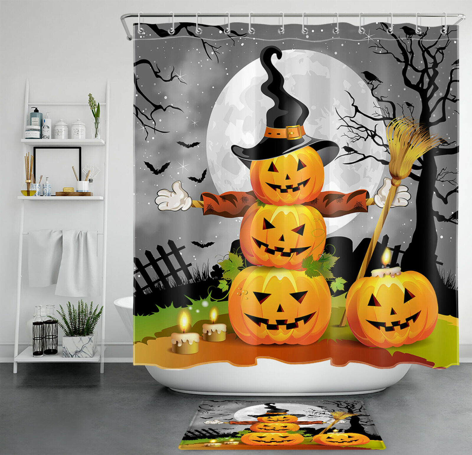 Funny Pumpkin Wizard Shower Curtain - Cute And Witty Bathroom Decor