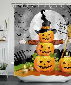 Funny Pumpkin Wizard Shower Curtain - Cute And Witty Bathroom Decor