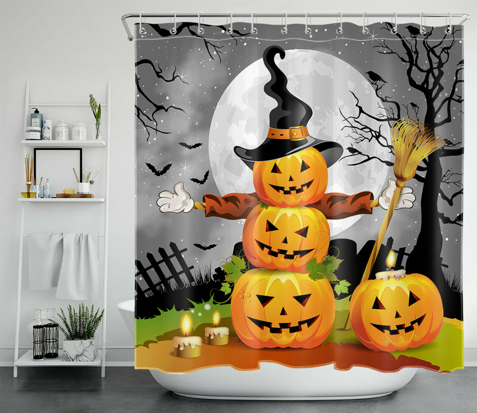 Funny Pumpkin Wizard Shower Curtain - Cute And Witty Bathroom Decor