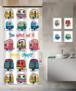 Funny Quotes Cartoon Caravan Travel Rv Camper Shower Curtain, Small Half Narrow Single Walkin Bathroom Cloth Fabric