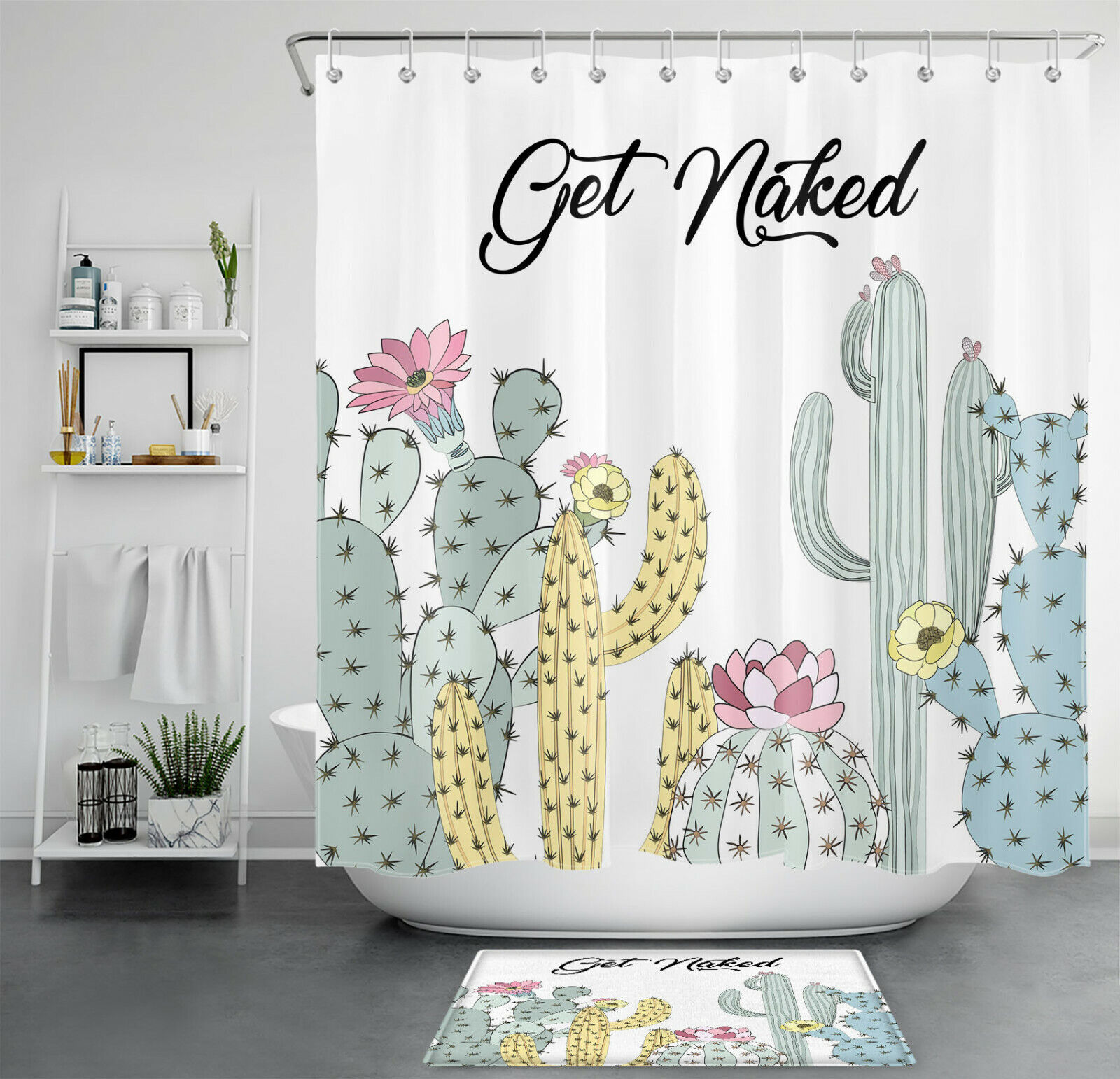 Funny Quotes With Succulents And Cacti Shower Curtain, Tropical Bathroom Decor Idea