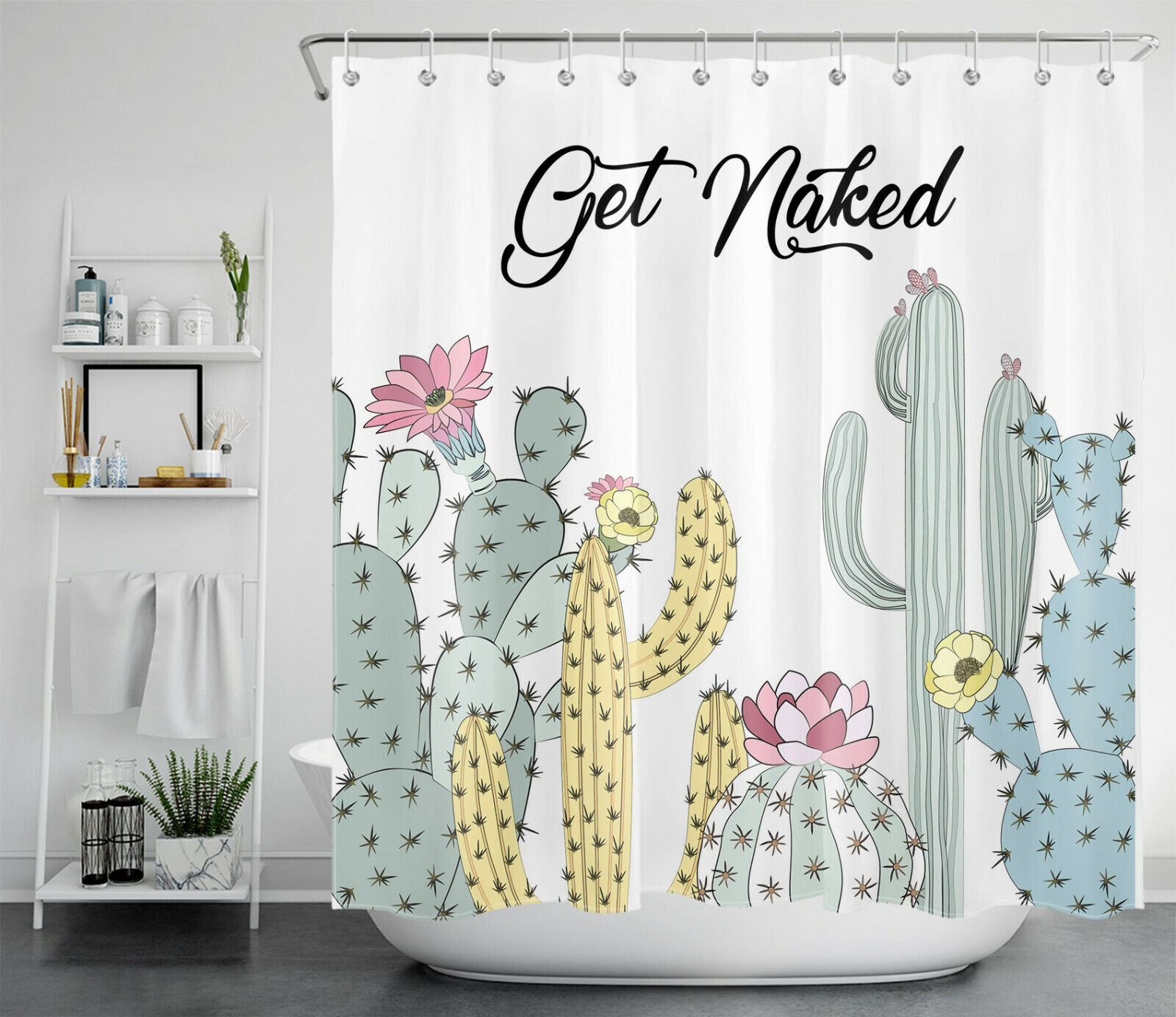 Funny Quotes With Succulents And Cacti Shower Curtain, Tropical Bathroom Decor Idea