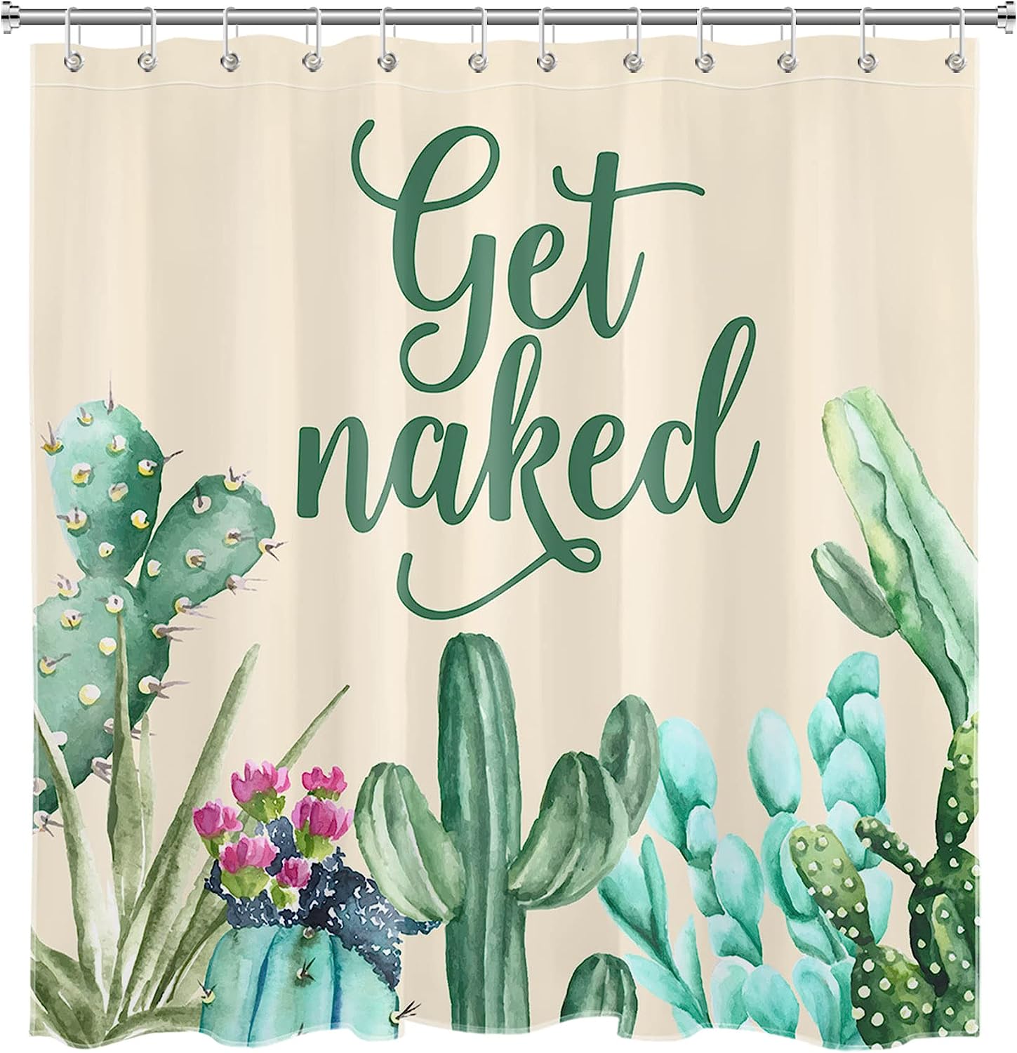 Funny Quotes and Floral Watercolor Cactus Shower Curtain for a Humorous Bathroom