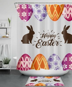 Funny Rabbit Colored Egg Easter Holiday Shower Curtain For Bathroom