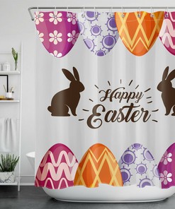 Funny Rabbit Colored Egg Easter Holiday Shower Curtain For Bathroom