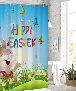 Funny Rabbit Colorful Wildflowers Spring Floral Easter Shower Curtain For Kids Bathroom