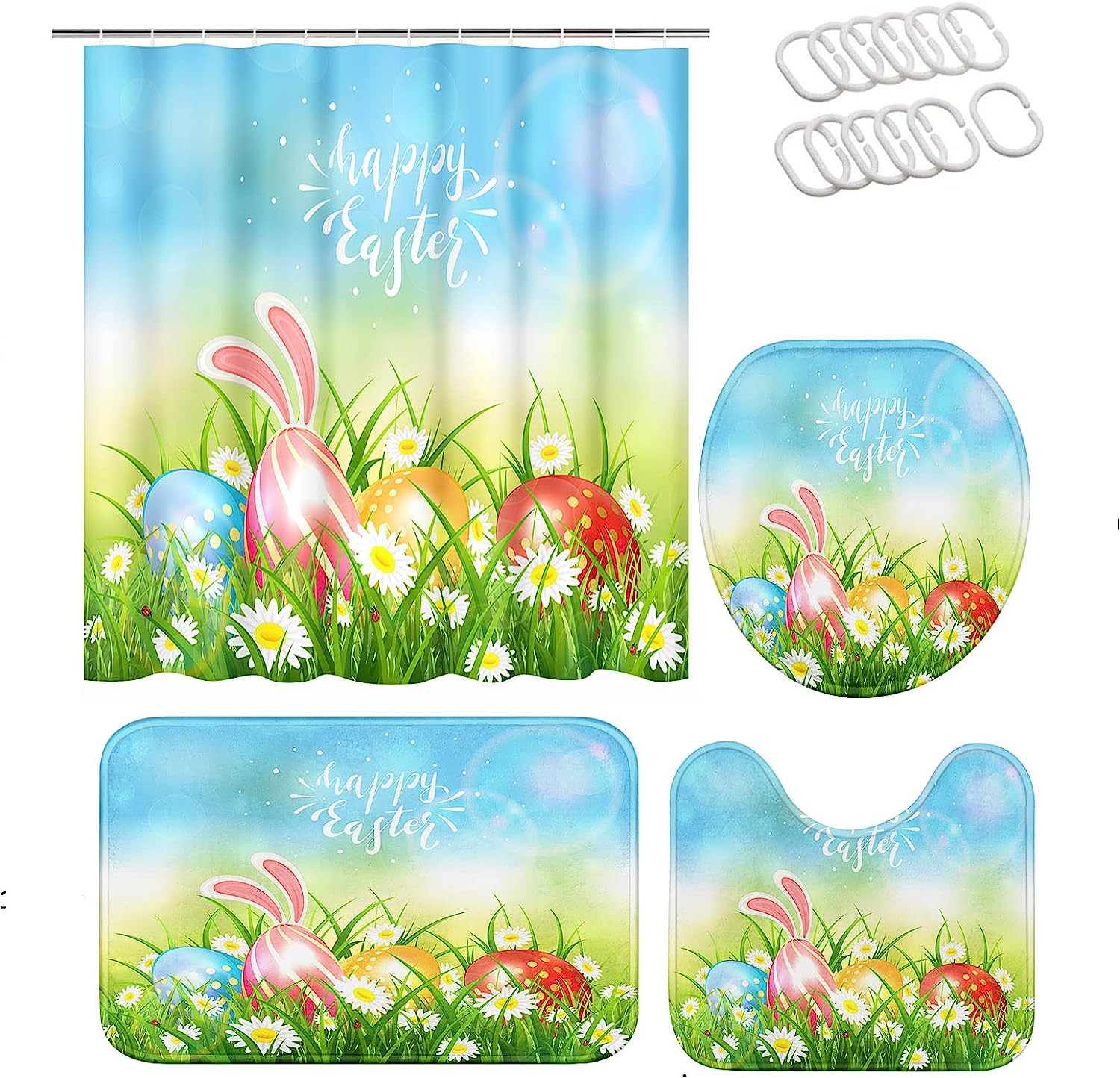 Funny Rabbit Ears With Colorful Easter Eggs Spring Shower Curtain And Creative Shower Curtains