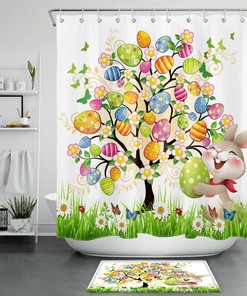 Funny Rabbit Easter Eggs on Daisy Flower Shower Curtain for Spring