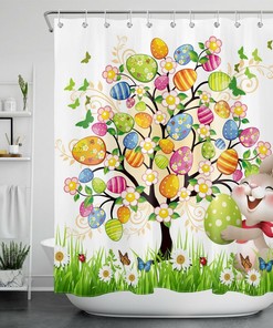 Funny Rabbit Easter Eggs on Daisy Flower Shower Curtain for Spring