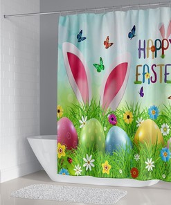 Funny Rabbit Spring Eggs Shower Curtain For Bathroom With Curtain Full Size
