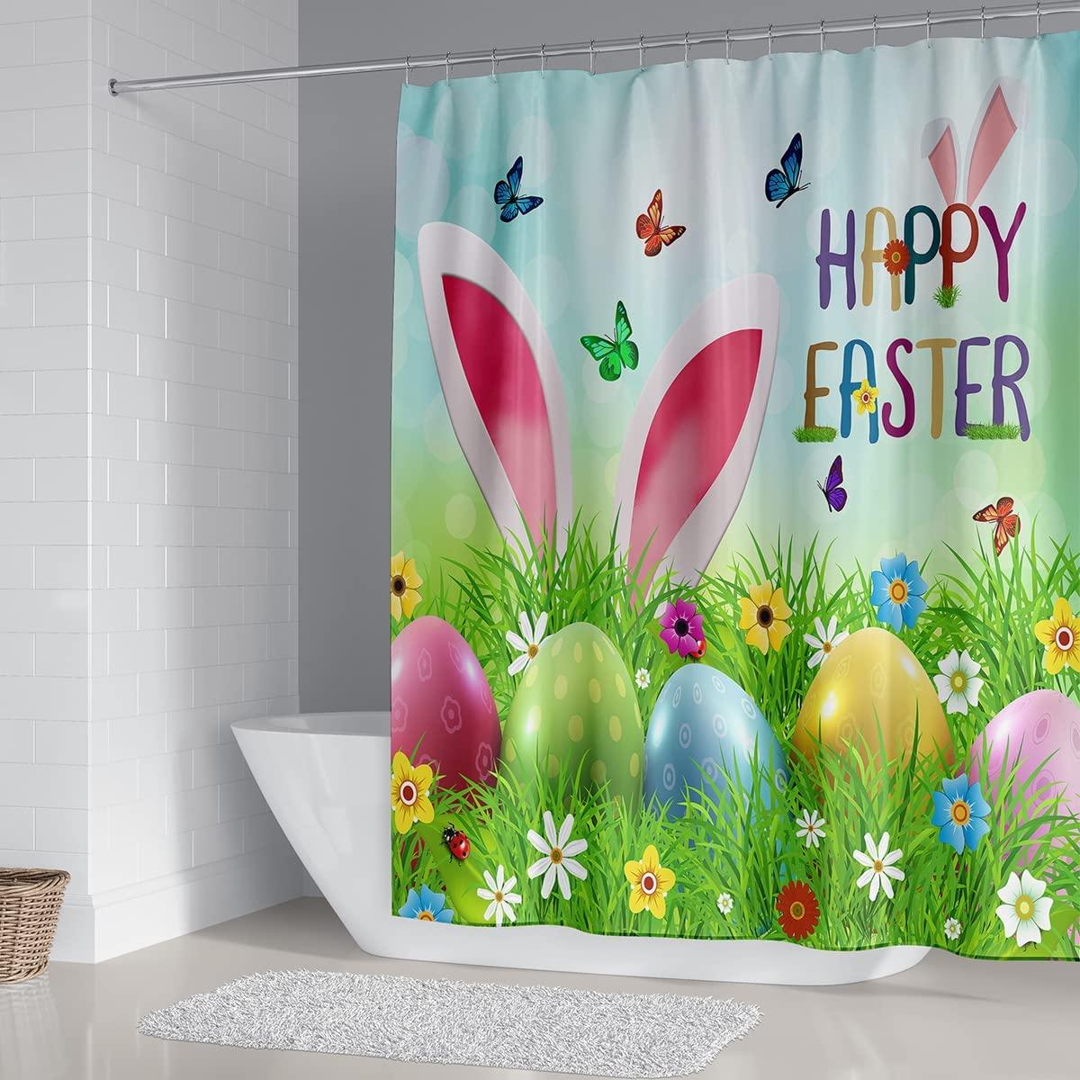 Funny Rabbit Spring Eggs Shower Curtain For Bathroom With Curtain Full Size