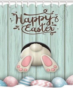 Funny Rabbit Wooden Board Easter Egg Shower Curtain - Easter Holiday Decor For Bathroom