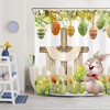 Funny Rabbit and Easter Eggs Shower Curtain in Green Spring Garden for Easter Bathroom Decor