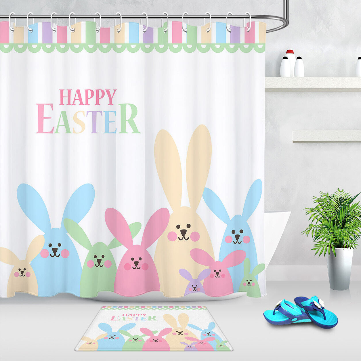 Funny Rabbits With Vintage Shower Curtains Slogan Fabric Shower Curtain Bathroom Decor