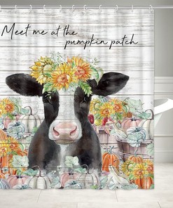 Funny Rustic Farm Cow Autumn Harvest Pumpkin Shower Curtain - Add Some Humor To Your Bathroom