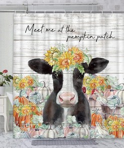 Funny Rustic Farm Cow Autumn Harvest Pumpkin Shower Curtain - Add Some Humor To Your Bathroom