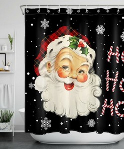 Funny Santa Claus with Snowflake Black Shower Curtain for Christmas Bathroom