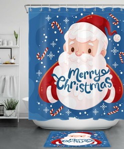 Funny Santa Snowflake Cane Christmas Shower Curtain - Festive Bathroom Decor