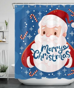 Funny Santa Snowflake Cane Christmas Shower Curtain - Festive Bathroom Decor