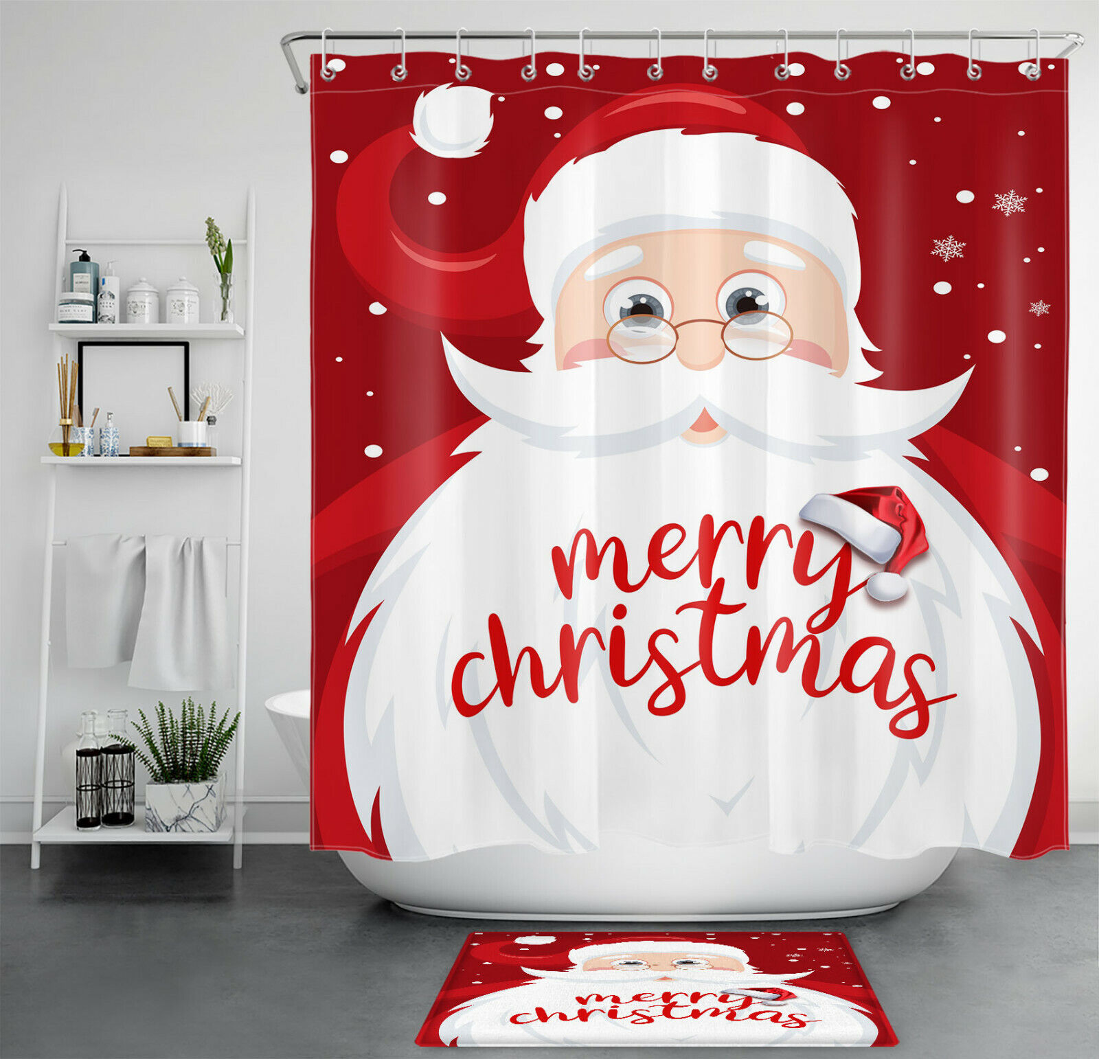 Funny Santa Snowflake Christmas Shower Curtain - Cheerful Festive Bathroom Decor