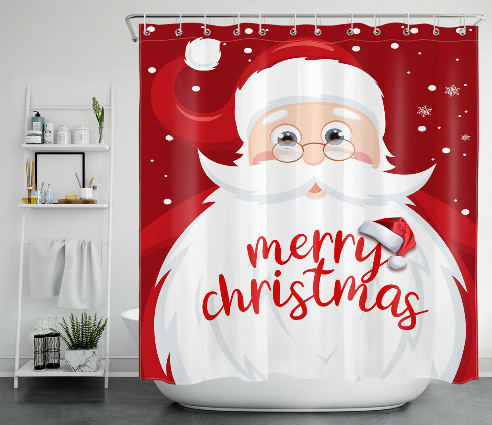 Funny Santa Snowflake Christmas Shower Curtain - Cheerful Festive Bathroom Decor