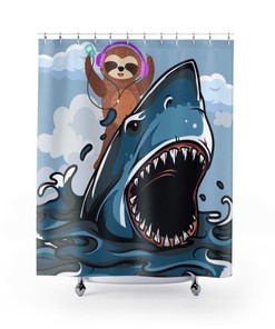 Funny Sloth Riding Shark Shower Curtain, Add a Quirky Touch to Your Bathroom