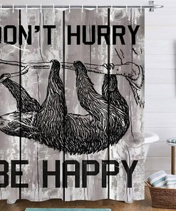 Funny Sloth Shower Curtain For Farmhouse Bathroom Decor, Retro And Rustic Design, Cute Grey Animal Waterproof Fabric 