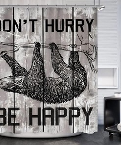 Funny Sloth Shower Curtain For Farmhouse Bathroom Decor, Retro And Rustic Design, Cute Grey Animal Waterproof Fabric