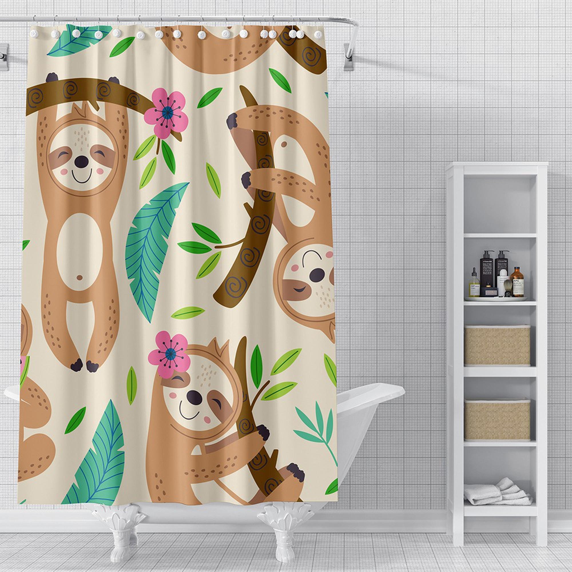 Funny Sloth Shower Curtain For Kids With A Maximalist Bathroom Decor