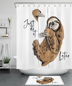 Funny Sloth Shower Curtain Just Do It Later With Cute Animals, Bathroom Accessory