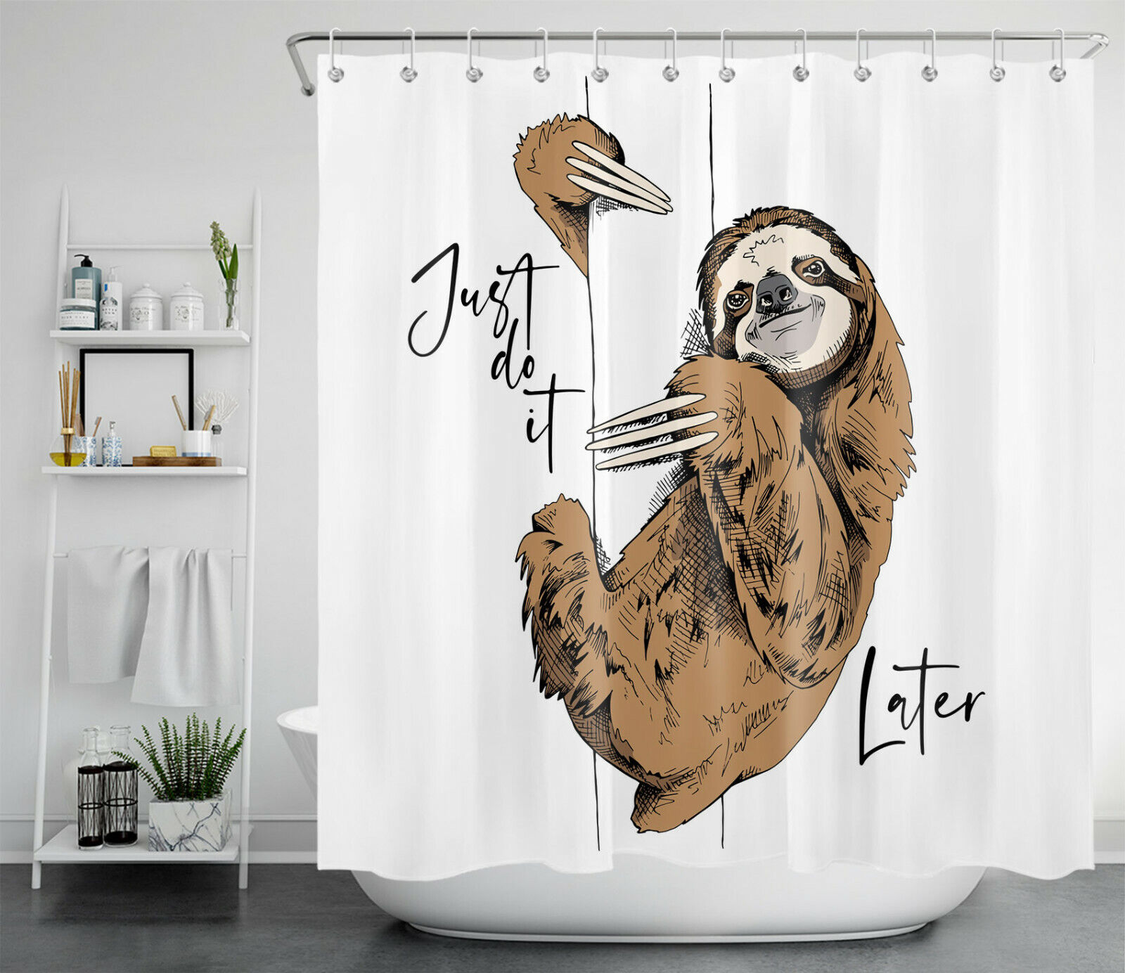 Funny Sloth Shower Curtain Just Do It Later With Cute Animals, Bathroom Accessory - Image 2
