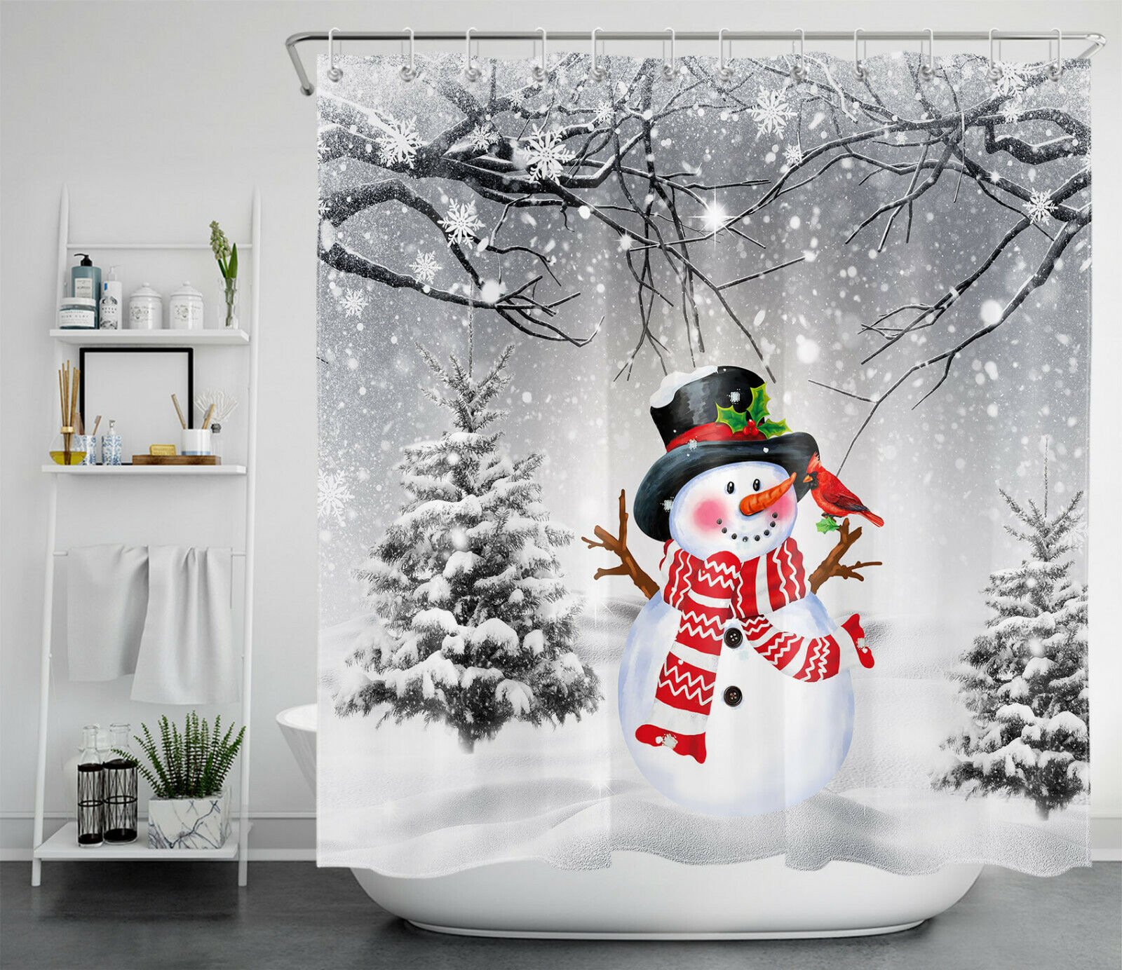 Funny Snowman Snowflake Shower Curtain For A Whimsical Christmas Decor - Image 2