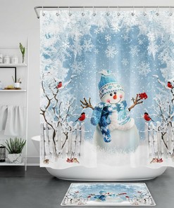 Funny Snowman Winter Shower Curtain Set