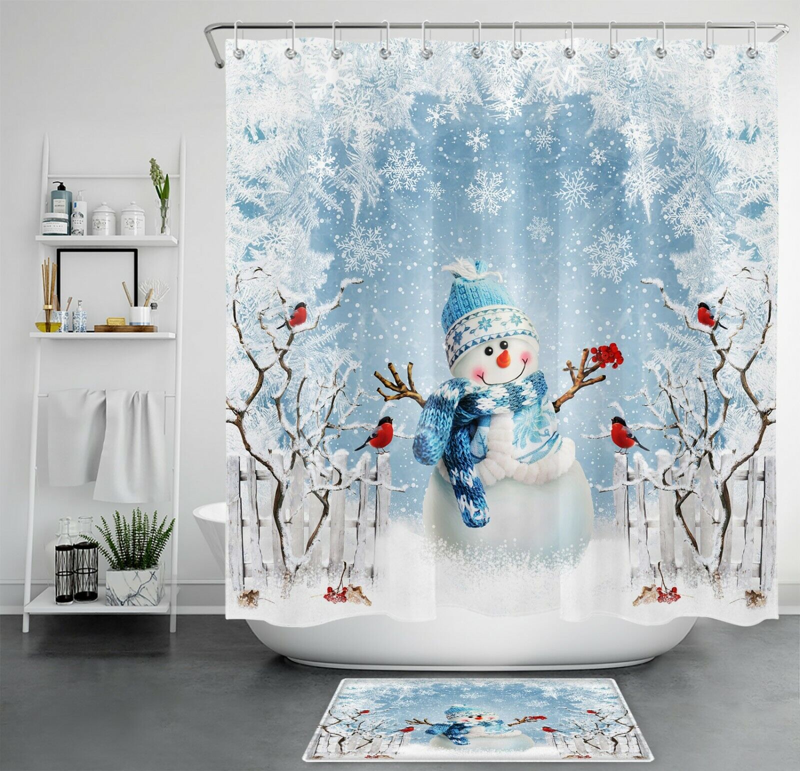 Funny Snowman Winter Shower Curtain Set