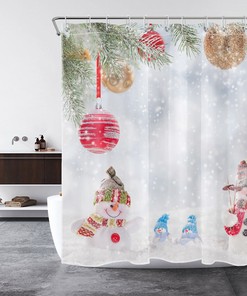 Funny Snowman and Snowflake Christmas Ball Print Shower Curtain Bathroom Decor