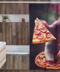 Funny Space Sloth with Pizza Shower Curtain - A Fun Shower Curtain for Your Bathroom Decor 