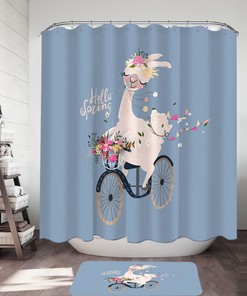 Funny Spring Chic Llama Shower Curtain For Cute Bathroom Decor
