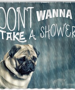 Funny Tan Green Dog Shower Curtain Pug Pet Lovers Cute Puppy Animal Vintage Poster Bathroom Curtains Decor Fabric