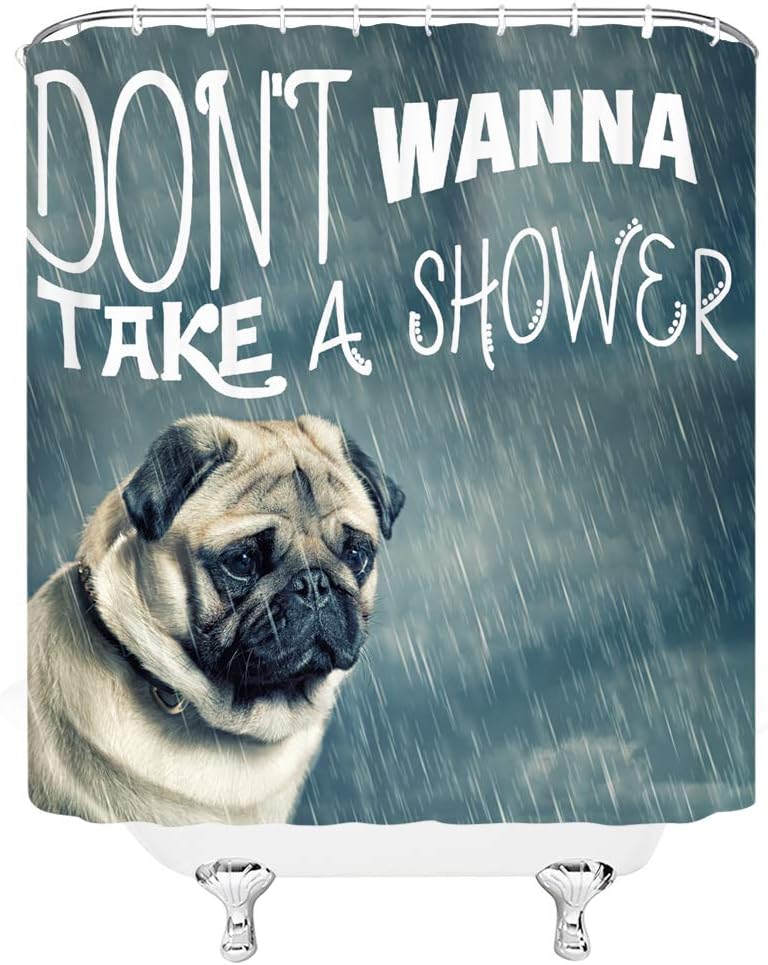 Funny Tan Green Dog Shower Curtain Pug Pet Lovers Cute Puppy Animal Vintage Poster Bathroom Curtains Decor Fabric - Image 3